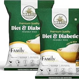 FITCROP Active Sugar Control Daibetic Rice 4.5kg- Pack 2 Active Sugar Control Whole Grain Sona Masoori, Certified for Low GI, Clean & Natural, High Nutritional Value, Perfect for Diabetics, Non-GMO, Gluten-Free, No Pesticides Used image 1
