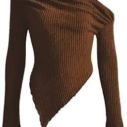 Women's Asymmetric Ribbed Top, One Shoulder, Long Sleeves-picture-46