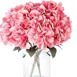 Well Art Gallery Artificial Hydrangea Flowers 5 Big Heads Bouquet Beautiful Flowers for Office Home Party Decoration (Size:-48 * 33 * 10 cm) (Pink)-picture-46