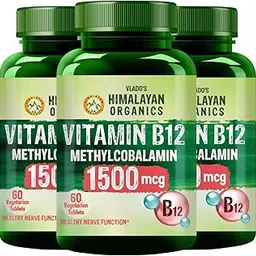 Vlado's Himalayan Organics Vitamin B12 Tablets 1500 mcg - Active form of Methylcobalamin Vitamin B12 Supplements for Men & Women (Pack of 3)-picture-21
