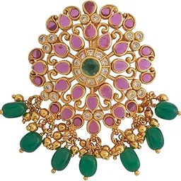 kushal's Ruby-Green Gold Plated Ethnic 92.5 Pure Silver Temple Pendant - 425220-picture-59