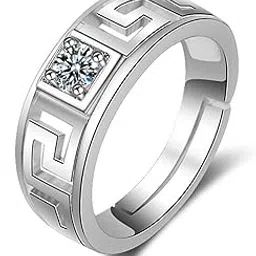 meenaz Ring for Men Mens couples gents Boys Boyfriend Friends American diamond AD CZ stone thumb Band Stylish proposal Adjustable Silver Finger ring Platinum combo Valentine gifts Anniversary 333-picture-34
