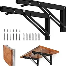DRIVIJI Folding Shelf Brackets, 40cm Heavy Duty Collapsible Shelf Bracket, Black DIY L Bracket for Workbench Folding Table Hinge, Max Load, (1-Pair) (25-CM)-image-2