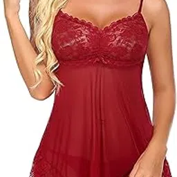 grofl Women's Lace Nightwear Babydoll Lingerie Mini Nightie with Panty (Black, X-Large)-picture-17