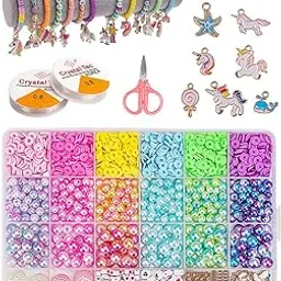 SANNIDHI® Bracelet Making Kit for Kids Clay Beads Set Unicorn Charm Gradient Color Bead for Jewelry Making with Crystal Lines and Scissors DIY Beading Crafts-picture-20