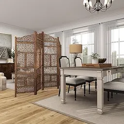 AMAZING STOCK Wooden Room Divider Partition Folding Privacy Screen Decorative Panel for Living Room, Bedroom, Hall, Makeup Studio & Pooja - Kashmiri Design ~ Brown 4 Panel-image-69