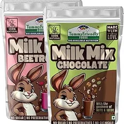 Tummy Friendly Chocolate and Beetroot Milk Mixes for kids. Made of Organic Nuts, Seeds, Jaggery, Cocoa powder and Beetroot. Healthy milk mix for toddlers, kids. Health Drink for kids. Beetroot, Chocolate milk powder mix - 2 Packs - 100g each-picture-38