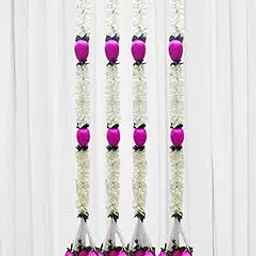 JOYNAGAR Cloth Jasmine Flowers Ladi with Lotus Latkan Chain, 3ft Long, 4 Pcs - Diwali Decoration for Home, Toran for Decoration, Garlands for Home Decor, Lotus Toran Hanging Flowers for Navratri-picture-10