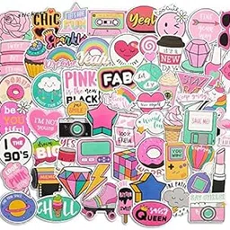 iDream Girls Kawaii Fun PVC Waterproof Stickers (Set of 60) – Pink Self-Adhesive for Mobile, Laptop, Toys, Luggage, Car, Suitcase, Size 3-8 cm, Easy Apply, Smooth Matte Finish-picture-38