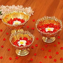 Ekhasa Big Combo Pack Crystal Studded Taj Lotus Urli Set for Diwali & Wedding Decoration (Set of 3 Bowls) | Floating Flowers Water Bowl for Diwali Pooja, Festival Decoration & Gifting-picture-19