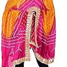 pk hub Jaipuri Rajasthani Women's Silk Bandhani Bandhej Multi-Colored Heavy Dupatta With Gota Work And Latkan-picture-13