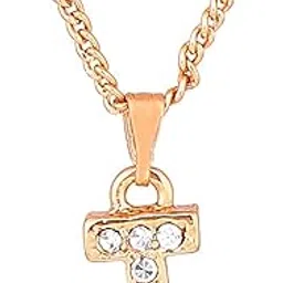 estele Rose Gold Plated Small & Elegant Letter Pendant with Crystals for Girl's & Women-picture-30