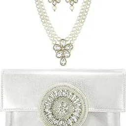 peora Combo of Gold Plated Necklace Set & Clutch Purse for Women Girls|Jewelry Set for Wedding Party Evening|Bridal Ethnic Handbags-picture-45