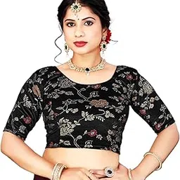 atibha fashion Traditional Stretchable Velvet Saree Blouse with Floral Print, Half Sleeve-picture-26