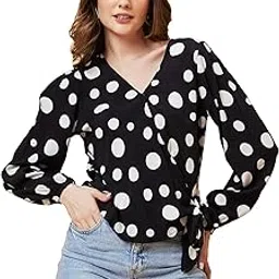 globus Women Polyester Regular Fit Polka Dots Print Side Tie-Up Wrap Top-picture-48