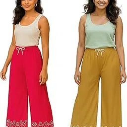 coolzy Women's Lycra Palazzo Pants - Pack of 2 | High-Waist Flared Stretchable Trousers | Comfortable & Lightweight Bottoms for Daily, Office & Casual Wear Multicolour-picture-16