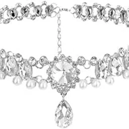 lishanti Crystal Choker Adjustable Necklace for Women – Silver tone Rhinestone Statement Collar with Teardrop Pendant, Bridal & Formal Jewelry-picture-12
