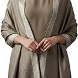 Women's Border Shawl With Self Design, Dark Beige Color, Authentic Wool Blend, Size 40x80inch-image-19