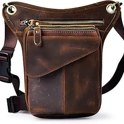 le'aokuu Mens Genuine Leather Cycling Waist Hip Bum Pack Utility Drop Leg Cross Over Bag (211-3 1 Dark Brown)-picture-16