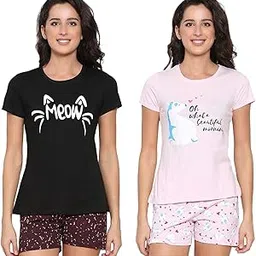 real basics Women's Cotton Printed Top and Shorts Set-picture-45