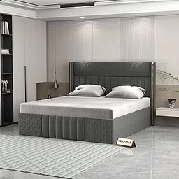 Wooden Modern Upholstered King Size Bed for Bedroom | Wooden Double Bed with Box Storage | Platform Cot Upholstered Bed with Upholstery Fabric | Engineered Wood | 6.5 x 6 Ft | Ash Grey-image-18