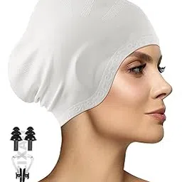 Latest Designed Long Hair Swim Cap,Waterproof Silicone Swimming Cap for Adult Woman and Men,Keeps Hair Clean with Ear Protector Fresh Long Lasting Silicone Made Waterproof Swimming Cap (Gray)-picture-18