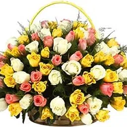 The FloralMart® Special Fresh Flowers Handle Basket Arrangement of 50 Mixed Roses, Bunch of 50 (Multicolour)-picture-34