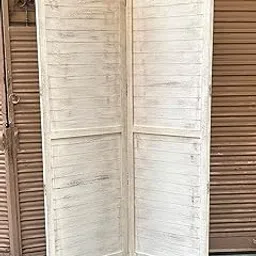 Wooden Room Divider Partition Folding Privacy Screen Decorative Panel for Living Room, Bedroom, Hall, Makeup Studio & Pooja - Patti Design, Vintage Rustic White (2 Panel)-image-86