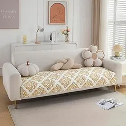 HOKIPO 'VivaCasa Series' Polyester Printed Quilted Sofa Cover Mats for L Shape and 1/2/3 Seater Sofa. Make Your Own Sofa Cover Set, Mat Length 90(D) X 220(L) Cm, Damask Beige (In-797-D4)-image-40