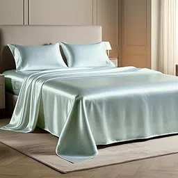 EDMUND® Satin Bedsheet Single Bed with Pillow Covers, 300 TC UltraSatin Premium Bedding Set, Aesthetic Home Decor, Gift for Couples, Wedding, Anniversary, Date Night - 90x60 Inch Apple Green-picture-71
