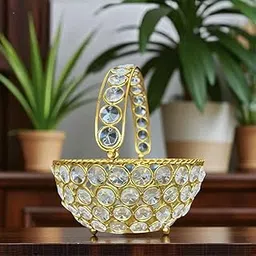 Crystal Beaded Decorative Bowl, Gold-Plated Metal Frame, Elegant Storage Basket-picture-24
