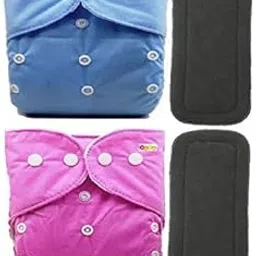 Alya Reusable & All in One Adjustable Sizes Baby Cloth Diapers Nappies with Bamboo Charcoal Inserts(5 Layers) for New Borns/Infants Age 0-24 Months(3-16KGS) (Pack of 2, Blue,Pink)-picture-43