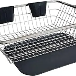 (64x47x23) Steel Drainer Tray Basket Stainless Steel Dish Drainer Basket with Drain Tray and Cutlery Stand-image-0