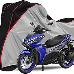 AUTOTEN-Bike Body Cover Compatible with Yamaha Aerox 155 Full Body Cover with Waterproof, Dust Proof, UV Rays Protective, Triple Stitching & Lightweight Covers - (Silver Top Black Waterproof Piping)-image-49