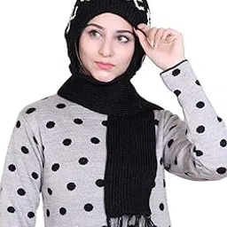 gajraj Women's Soft Knitted Winter Warm Woolen Cap with Woolen Lovely Muffler|Fur Cap with Muffler-picture-24