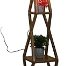 Modern Tripod Floor Lamp with Storage Shelves, Wooden Base, Blue Jute Shade, 19 x 19 x 19 cm, LED Light (Yellow Cross)-picture-34