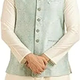 manyavar Men's Brocade Self Design Festive Nehru Jacket (1pc)-picture-49