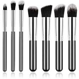 Suake 10 Pcs Professional Makeup Brush Set made of Premium Synthetic Bristles with Ultra Soft Powder Brush, Foundation Brush for Face Makeup & Eyeshadow Brush for makeup (Pack of 10) ( Black and Silver )-picture-20