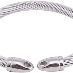 french accent Men's The Everyday-Ribbed Cuff Bracelet For Casual Wear | Metallic Silver Colour | Alloy Material | Adjustable Closure | Metallic Cuff| Fashion Bracelet For Man & Boys-picture-35
