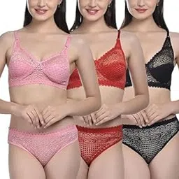 wovia Womens Net Lingerie Set for Honeymoon, Bridal Bra Panty Set of 5 Pieces, Pink, Blue, White, Black, Red-picture-50