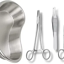 ALEXERA HEALTHCARE Surgical Instrument CE Needle Holder, Adsion Forceps, Scissor With Kidney Tray 8" | Suture Set & Kidney Tray (Kidney Tray with Suturing Set), stainless steel-picture-49