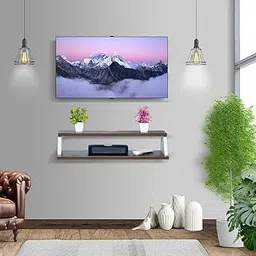 SNQ Tv Cabinet, TV Stand Unit Wall Shelf for Living Room/Wooden Wall Mounted TV Unit, TV Stand for Wall, Wall Shelf for Living Room, Set Top Box Stand (Walnut, White)-image-51
