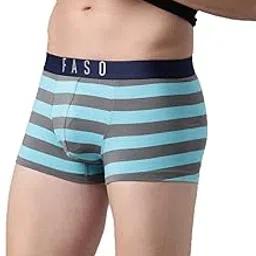 f a s o Faso 100% Organic Cotton Trunk for Men, Trendy Soft Stretch Fabric Innerwear, Outer Elastic Twin Layered Underwear for Mens, Stripes Ultra-Light Regular Fit image 1