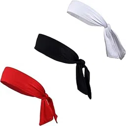 Kenz Laurenz Tie Back Headbands Moisture Wicking Athletic Sports Head Band You Pick Colors (3 Pack Bk/Rd/Wh)-picture-52