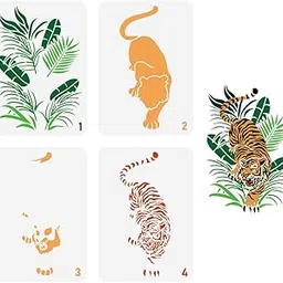 FINGERINSPIRE 4PCS Layered Tiger Stencils for Painting 8.3x11.7inch Large Tiger Pattern Drawing Template Plastic PET Tropical Leaves Painting Stencil Hollowed Animal Theme Template for DIY Crafts-picture-24