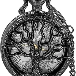 tiong Pocket Watch Hollow Tree Design Roman Numerals Quartz with Chain Birthday Gifts-picture-51
