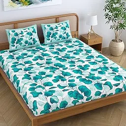 Colorish Cotton Blend Jaipur Printed Floral Double Bedsheet King Size with 2 Pillow Covers, Turquoise-picture-30
