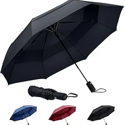 velluxe Portable Large Umbrella for Rain, Vented Windproof Double Umbrella, Foldable Golf Umbrella, Black Umbrella, Compact Travel Umbrella, Automatic Umbrella for adults-picture-27
