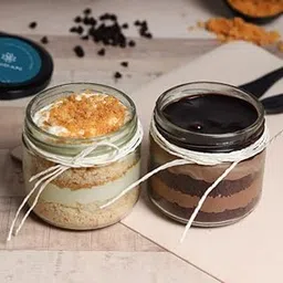FlowerAura Yummy Fresh Combo of Butterscotch & Chocolate Mousse Jar Cakes For Birthday, Anniversary, Valentine's Day, Mother's Day, Father's Day, Women's Day, Baby Shower (Same Day Delivery) (2Pcs)-image-2