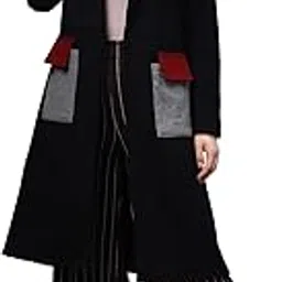 poshbery Black and Grey Colorblock Coat with Big Pocket Detail-picture-49